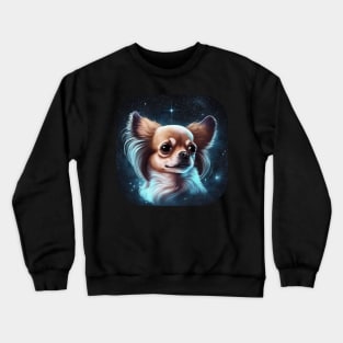 Long Hair Chihuahua Art in Space Crewneck Sweatshirt